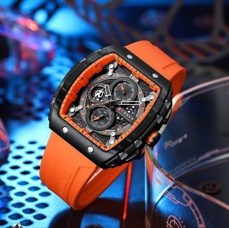 RELOJ CURREN  TOMATE/NEGRO CUR-34