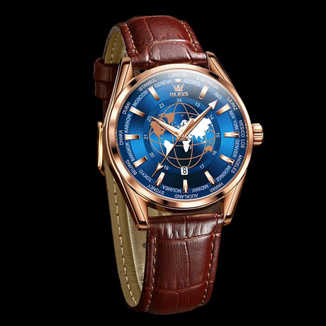 RELOJ OLEVS  AZUL/CAFÉ  OLE-2