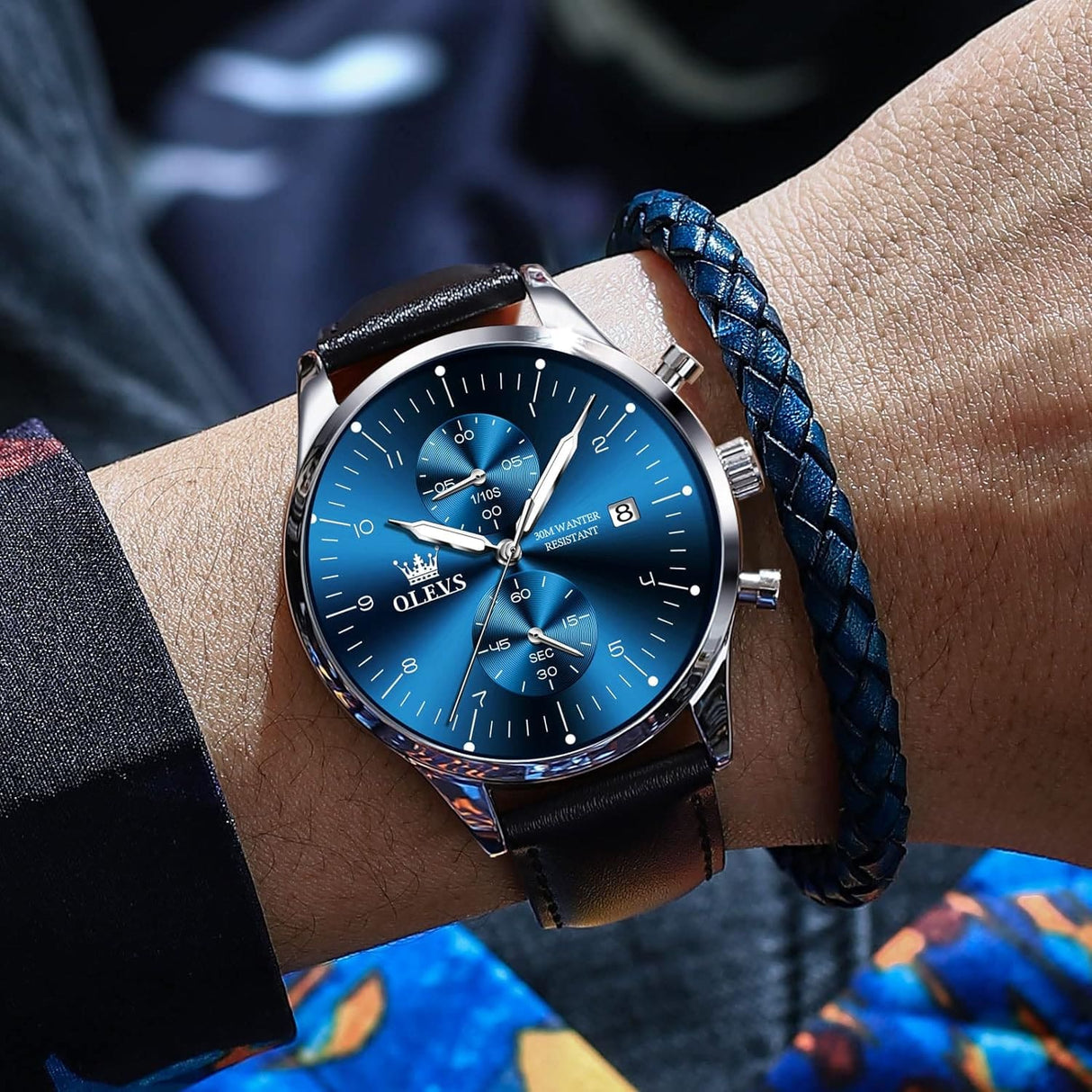 RELOJ OLEVS  AZUL/PLATEADO OLE-23