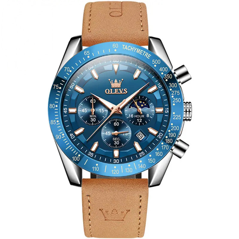 RELOJ OLEVS  AZUL/CAFÉ  OLE-27