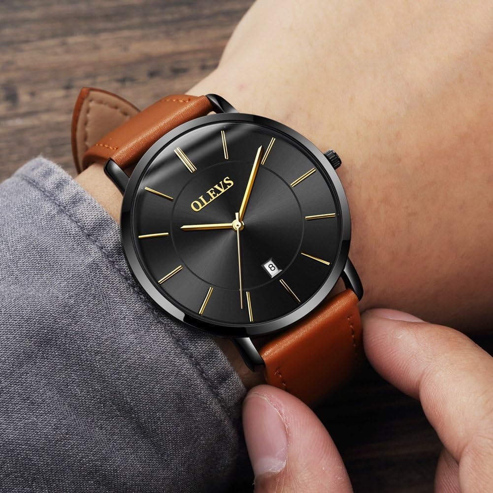 RELOJ OLEVS  NEGRO/CAFÉ  OLE-9